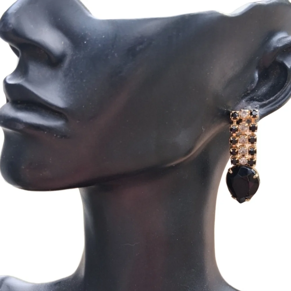 Glamorous Black & White Crystal Dangle Earrings | Formal or Evening Wear
